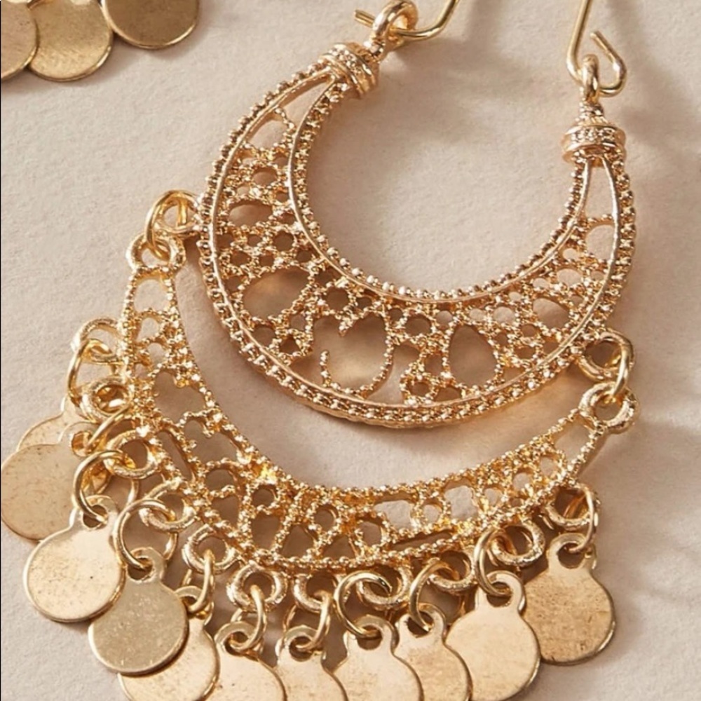 Gold Tassel Hoop Earrings - Picture 2 of 3